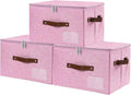 ANMINY Fabric Storage Box Bins with Zipper Lid, Washable Pink, 3PCS | Cotton Linen Fabric, PP Board Frame, Label Holder, Stackable & Foldable, PU Handles, Dual-Zipper 3-Side Open Lid, Medium