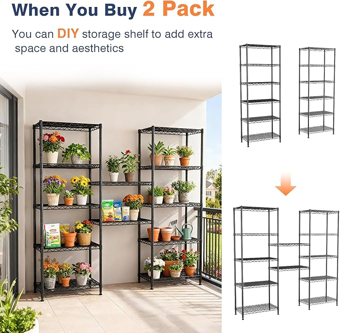 6-Tier Wire Rack Shelving,21.3" Wx11.4 Dx73 H,Metal Shelf On Lockable Wheels,Height Adjustable Wire Storage Shelves for Narrow Space/Kitchen/Pantry/Laundry/Office/Closet/Black