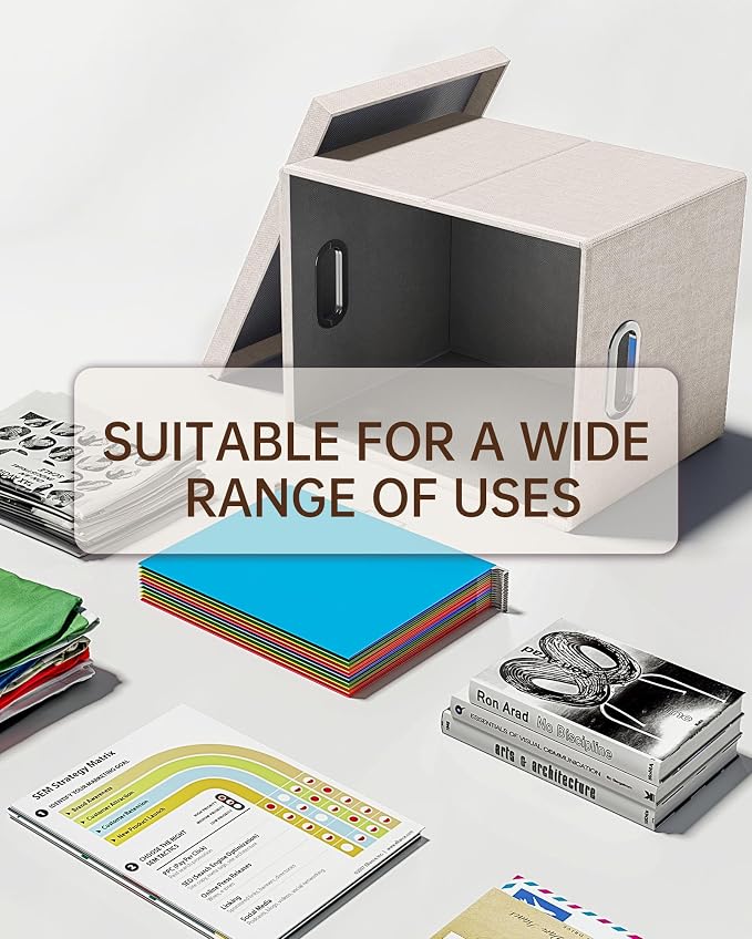 Oterri File Organizer with Lid, File Box, File Cabinet for Letter File Folder Storage, Hanging File Organizer for Office/Decor/Home,Document Organizer, 1 Pack,Beige-Box Only