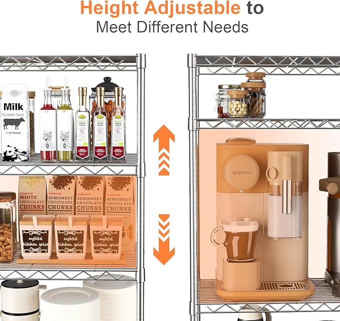 5 Tier Shelving Unit,30" Wx14 Dx62 H,Wire Shelving with Lockable Wheels,Metal Shelf Rack,Height Adjustable Wire Rack Storage Shelving Stand for Kitchen,PantryGarage,Office,Laundry,Living Room