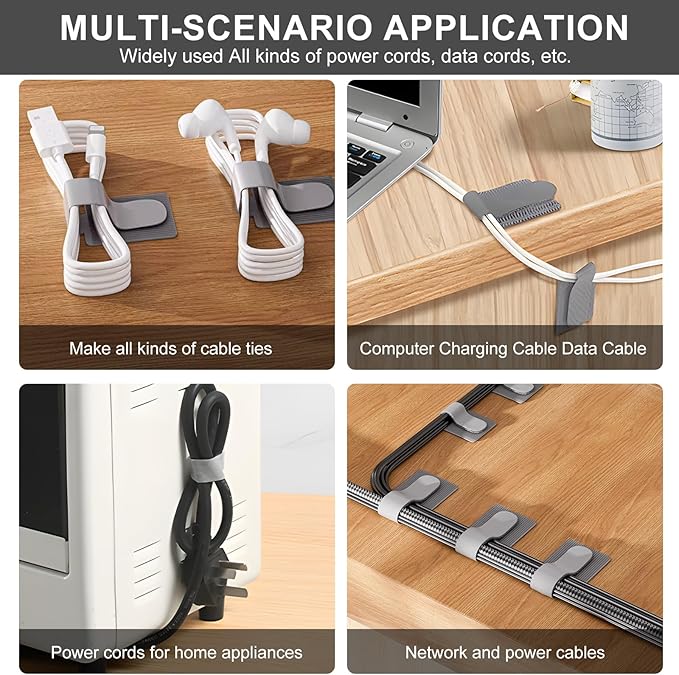 50-Pack Reusable Self-Adhesive Cable Ties cable management Adjustable Hook & Loop Straps for Organizing Data Cables, Wires, Headphones Under-Table Cord Management for Home, Office