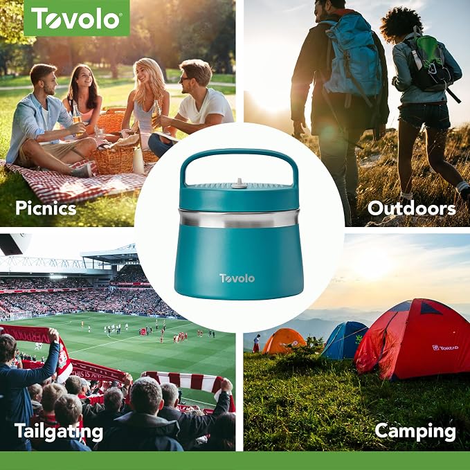 Tovolo Insulated Food Container for Hot and Cold Food 1 Quart Stainless Steel Thermos with Spill Proof Lid, Double Wall Vacuum Insulated Travel Jar, Dishwasher Safe, Marine Blue