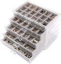 Frebeauty Acrylic Jewelry Organizer Earring Organizer Box with 5 Drawers Earring Holder Organizer with Velvet Trays Clear Jewelry Box for Women Earring Display for Rings Studs(Grey) | 61 Jewelry Storage Grid for Rings Studs Bracelet,Velvet Lining,Trans...