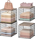 CHOEZON 4-Tier Closet Organizers and Storage, Stackable Storage Bin Baskets with Wooden Upper Surface, Closet Shelves Clothes Storage Cubes for Wardrobe and Closet Organization, Greige and Black