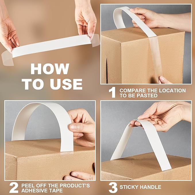 Frienda 100 Pcs 30 Pounds Carry Load Adhesive Carry Handle Plastic and Foam Self Adhesion Carrying Handle Strap Heavy Duty Package for Boxes and Bags Packing Grip Moving Lifting Carrying