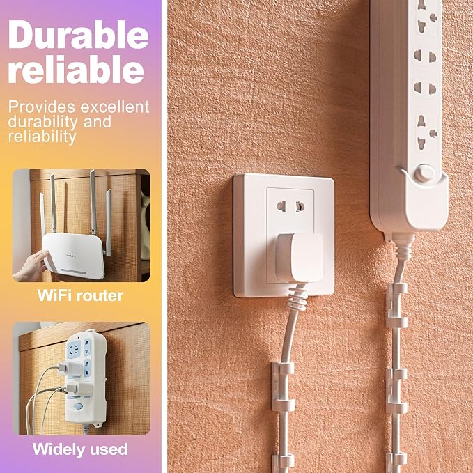 10 Pack Self-Adhesive Power Strip Holders with 40 Cable Clips, Punch-Free Wall Mount for Power Strip and Cable Management, Space-Saving Cord Organizer for Home Office