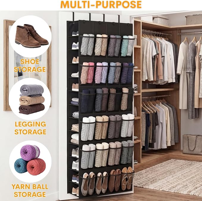40-50 Pairs Over the Door Shoe Organizer, Large Double-Sided Pockets Hanging Shoe Rack, Space-Saving Closet Door Organizer Fits Boots,Sneakers or Larger Shoes,Shoe Storage for Bedroom, Closet,Entryway