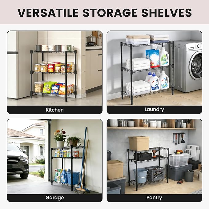 Xcity Storage Shelves, 3 Tier Heavy Duty Metal Shelving Unit, 1200 LBS Adjustable Steel Wire Shelf for Commercial, Pantry, Kitchen, Garage, 14" D x 36" W x 36" H, Black