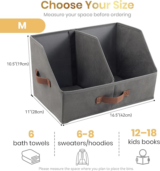 Closet Organizers And Storage - UPGRADED HEIGHT Trapezoid Storage Bin W/ Handles & Adjustable Dividers, Fabric Collapsible Storage Bins For Clothes Storage & Shelf Organizer (3pcs, Medium, Dark Gray)
