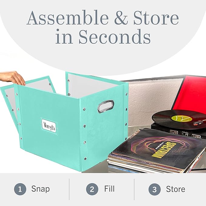 Snap-N-Store Vinyl Record Storage Box - 12" - 1 Pack- Crate Holds up to 75 Vinyl Albums - Mint