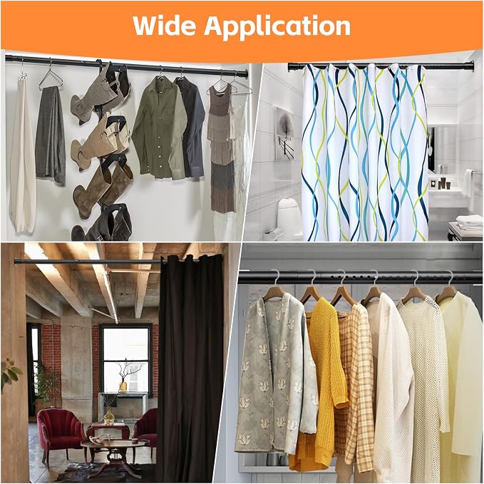 Closet Rods for Hanging Clothes, Heavy Duty Closet Rod 17-96 Inch Adjustable Clothes Hanging Bar Metal Shower Curtain Rods for Closet, Wardrobes, Bathroom, Windows