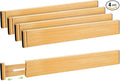 Fyvva Drawer Divider, Adjustable Bamboo Kitchen Drawer Organizer, Spring Loaded Drawer Organizer, Dresser Separators for Kitchen, Bathroom, Clothes, Office Desk Storage (Natural, 4 Pack Large)