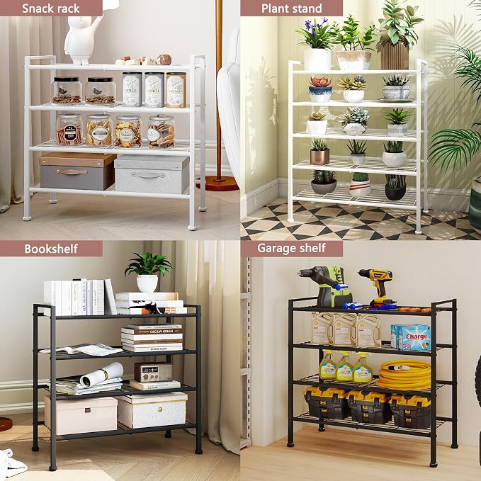 4-Tier Shoe Rack,Metal White Shoe Storage | Organizer Shelf for Closet,Entryway,Hallway,Dorm (White, 4 Tier)