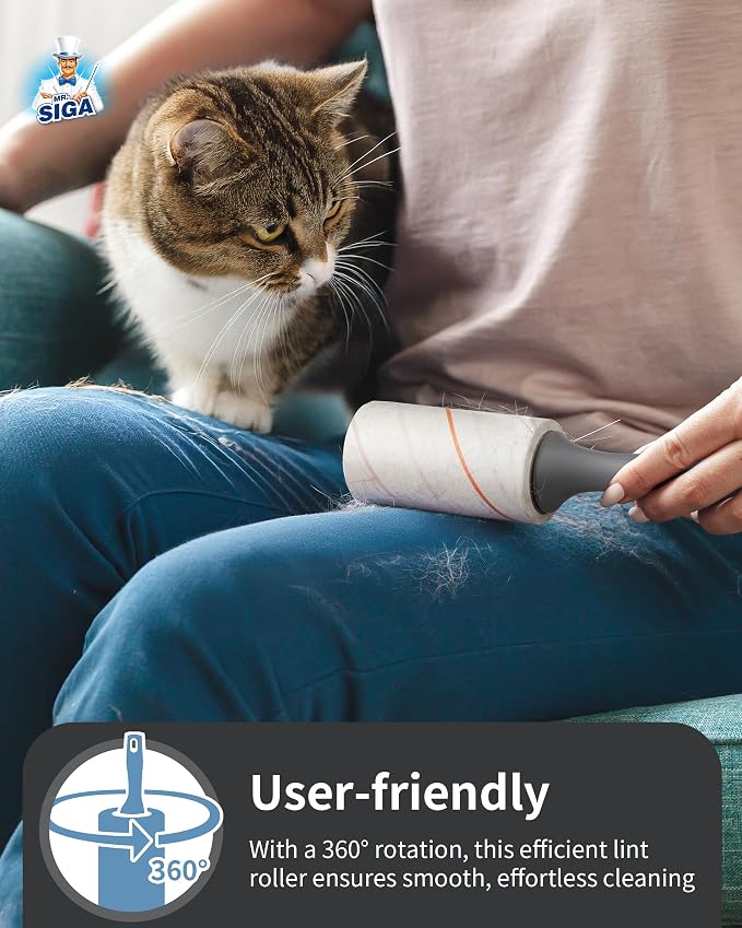 MR.SIGA Extra Sticky Lint Roller Pet Hair Remover for Clothes, 540 Sheets | Dog and cat fur remover, removes hair from couch, furniture and carpet easily