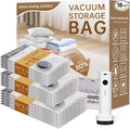 Vacuum Bags for Travel with Wireless Rechargeable Pump, 18 Pack Carry-on Size Compression Packing Seal Bags for Luggage and Suitcase, Space Saver Vacuum Storage Bags for Clothes and Clothing Travel