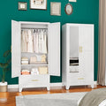erosoei 71" H Metal Armoire Wardrobe Closet with Mirror,Household Steel Wardrobe Cabinet with Drawers,Clothing Storage Wardrobe Cabinet with Adjustable Shelves and Hanging Rod for Bedroom（White）