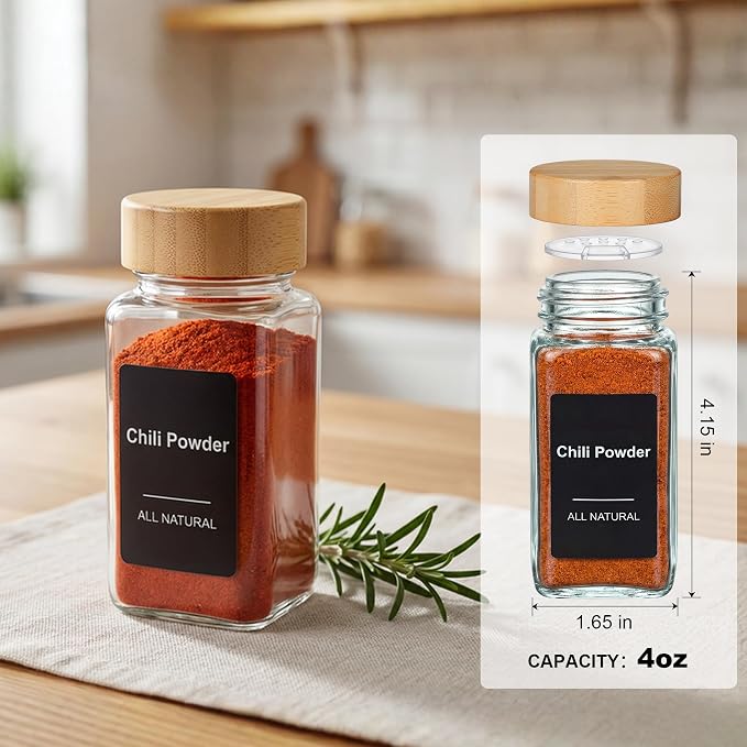 Preprinted Labels - Black Waterproof Stickers for Kitchen Dinning Spice Jars, Seasoning Labels for Kitchen Pantry Organization- 96 Pcs (Jars NOT Included)