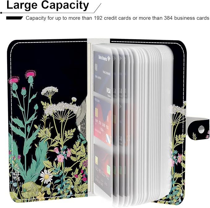 Rouidr Business Card Organizer, RFID Business Credit Card Holder with 96 Card Slots, Portable Leather Card Wallet for Women, Dandelion