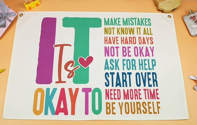 Classroom Wall Flag Decor-Teacher Gift-Inspirational Back to School Wall Banner Decor-It is okay to make-Hanging Rectangular Canvas Banner for Classroom Teacher Office Reading Corner-28.5x20 Inches