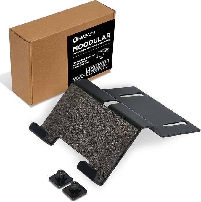 ULTRARM Moodular Tablet Stand Add-On for Slide Rails, Do Not Use Alone | Accessory Only, Fits Tablets & Smart Devices, Hands-Free Viewing, Stable & Sturdy Steel, Felt Padding, Black, MSA-TS