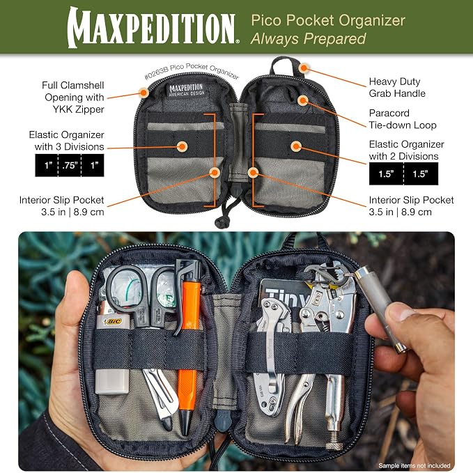 MAXPEDITION Pico Pocket Organizer, Ultra Compact EDC Gear Pouch, Tactical Utility Pouch for Everyday Carry, Tools, Gadgets, Outdoor First-Aid Kit, Survival