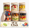 16 oz Overnight Oats Containers with Lids, Yogurt Containers with Lids | 6 Pack Glass Storage Containers with Lids, Wide Mouth Mason Jars, Glass Jars with Airtight Lids for Yogurt, Chia Seed, Prep