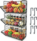 3-Tier Fruit Basket for Kitchen, 2-in-1 Countertop & Over Cabinet Door Hanging Organizer, Heavy Duty Fruit & Vegetable Storage Rack with Anti-Slip Liners, No Drilling