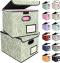 BALEINE File Organizer Box with Lid, Collapsible File Folder Organizer with Plastic Slide, Hanging File Folder Box for Office Document Storage (2 Pack, Antique Foliage)