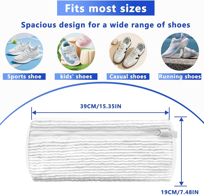2Pcs Reusable Shoe Washing Machine Bag for Washer and Dryer:Free Up Hands, Prevent Deformation,shoe bag with Zipper Protection Design, Use for all Shoes,Sports Shoes