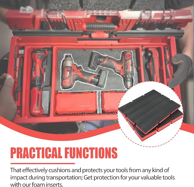 48-22-8452 Packout Foam Tool Organizer Inserts Compatible with Milwau-kee | 48-22-8442 and 48-22-84432 Drawer Boxes ,2 Pack Black/Red