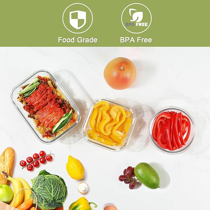 BAYZZ 30 Piece Glass Food Storage Containers Set, Glass Meal Prep Containers with Lids, Airtight Lunch Box, BPA-Free, Microwave, Freezer & Dishwasher Safe,White