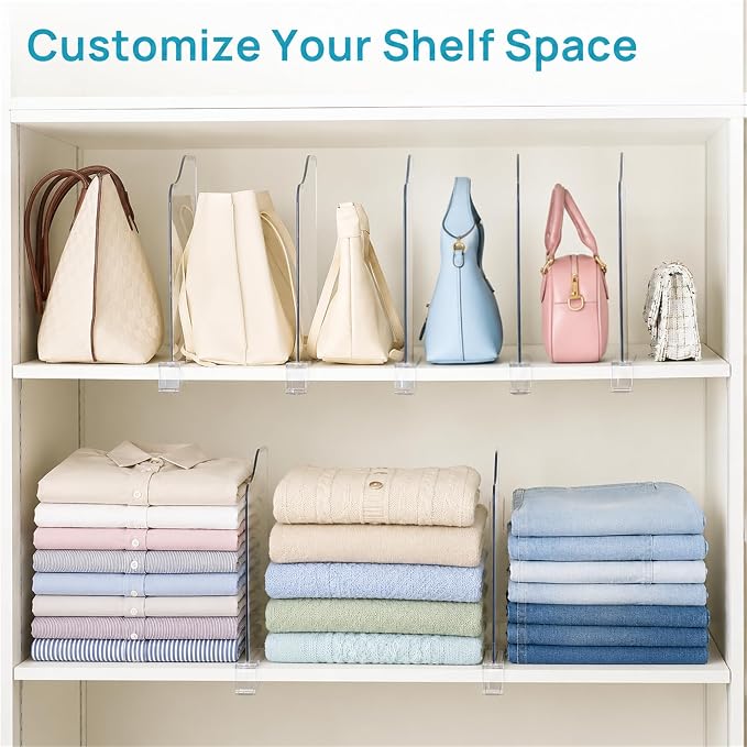 Vtopmart 12" Extra Tall x 11.7" Deep Shelf Dividers, 12 Pack | For Closet Organization, Maximizes Closet Vertical Space, Easy to Install, Fit Deep Shelf Thicknesses From 0.4" to 1.35"