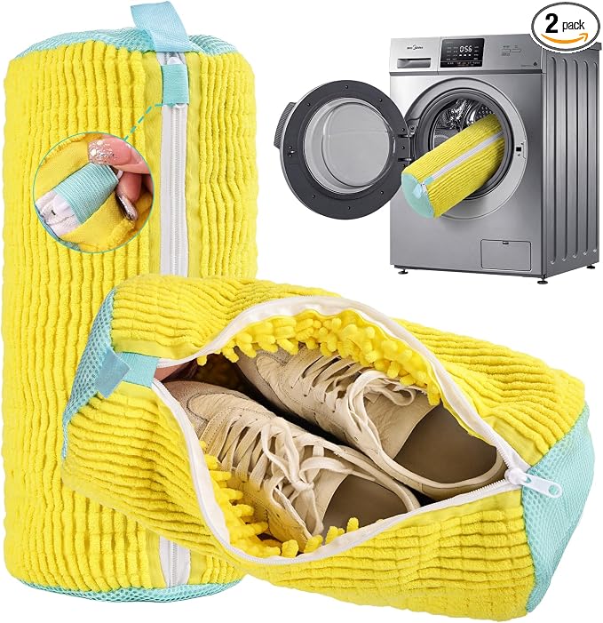 Shoe Washing Machine Bag Reusable Sneakers Tennis Shoe Cleaning Bags for Washing Machine and Dryer, Delicates Laundry Bags for Lingerie, Socks and More Lemon 2PCS