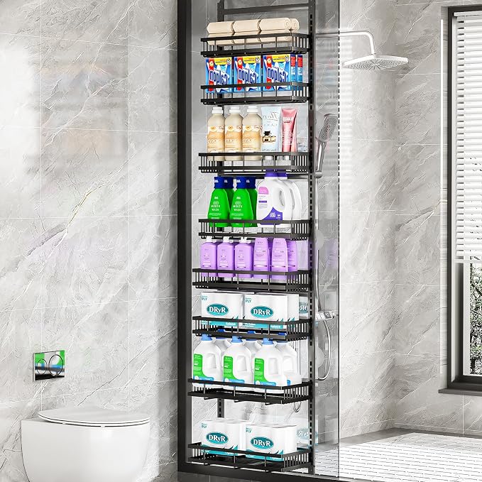 PureBox 8-Tier Over the Door Organizer, Heavy-Duty Metal Hanging Storage Rack with Adjustable Baskets, Door-Mounted Pantry Organizer for Kitchen, Bathroom, Laundry Room, Spices, Snacks & Toiletries