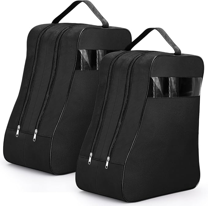 Aliceset 2 Pcs Black Boot Bags for Cowboy Two Separate Compartments Boots Portable Storage Bag for Travel Long Tube Shoes Bags Men Tall Shoe with Handle for Home Travel