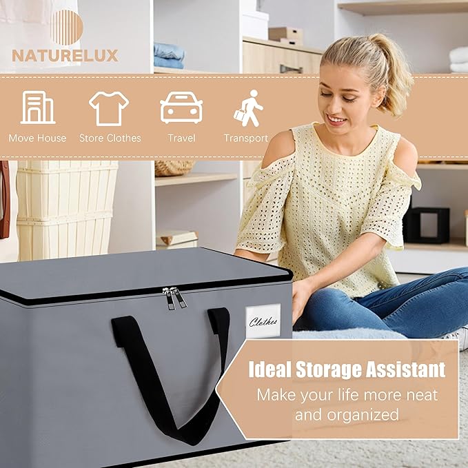 NATURELUX Heavy Duty Moving Bags and Moving Boxes - Extra Large Packing Bags and Storage Totes, Collapsible and Foldable Option for Moving and Storage, Multicolored, 93 L - 18 Pack