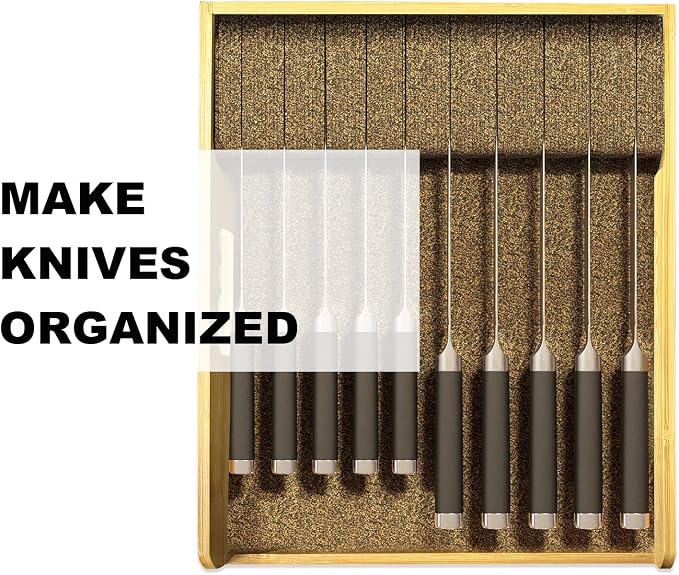 Knife Drawer Organizer Bamboo Insert Dock, 15"L x 12"W x 2.5"H Kitchen Steak Knives Holder Organizers Block for Drawer in Storage Organization (15 X 12 ”)