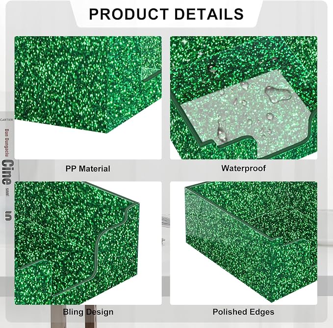 Rouidr Acrylic Sticky Note Holder, Self Stick Note Pad Holder, Bright Green | 3.94 x 3.94 Inch Glitter Memo Pad Dispenser Organizer for School Office Home Desk Supplies