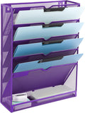 EASEPRES 6 Tier Mesh Hanging Wall File Organizer, Desk Vertical Mail Paper Document Folder Holder Rack with Bottom Tray and Nametag Label for Office Home School, Purple