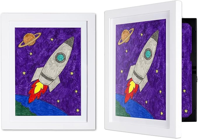 Dynamic Frames Li’l Davinci Front-Open 2-Pack Kids Art Frames, Wooden Frames for 9x12 Artwork, Prints & Certificates, Store up to 50 per Frame, 11.75 x 14.75 Outer Dimensions, White