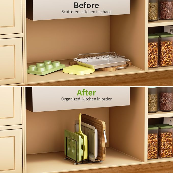 Cutting Board Organizer-1.6in Wide Kitchen Cutting Board Holder Stand for Pan,Baking Sheets,Cookie Sheets with 4 Slots,Baking Sheet Oragnizer(2PC-Large)