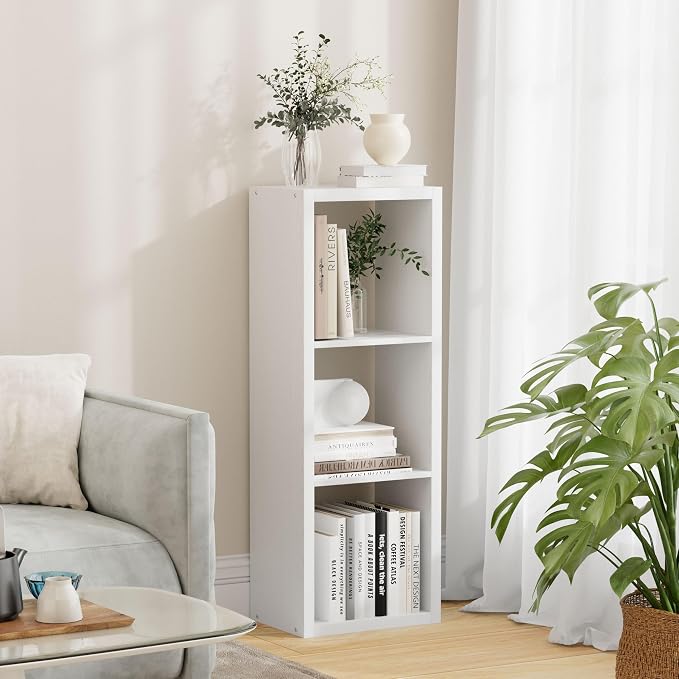 3 Cube Storage Organizer Single Row, Cube Shelf with Heavy-Duty Thick Boards, 13.31" L x 9.37" W x 36.93" H, Smooth Easy-Clean Panels, Simple Assembly, for Living Room Bedroom Office, White