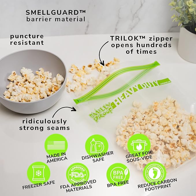 50pcs BULK DEAL, Reusable Extra HEAVY DUTY Bags Thick 5mil Reclosable Bags, BPA-Free, Washable Dishwasher-Safe, Made in USA Resealable Thick, FLAT Large Quart 10" x 8.5" - 50 pcs