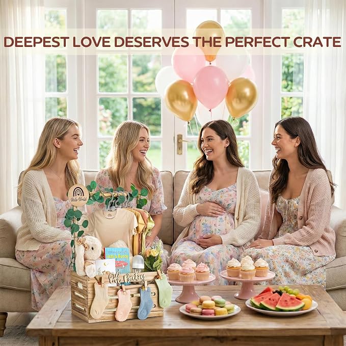 Wooden Baby Shower Crate Closet - Personalized Baby Gift Baskets with Hangers and Handle, Brown Large Newborn Boy Girl Clothes Storage Box for Newborn New Parent
