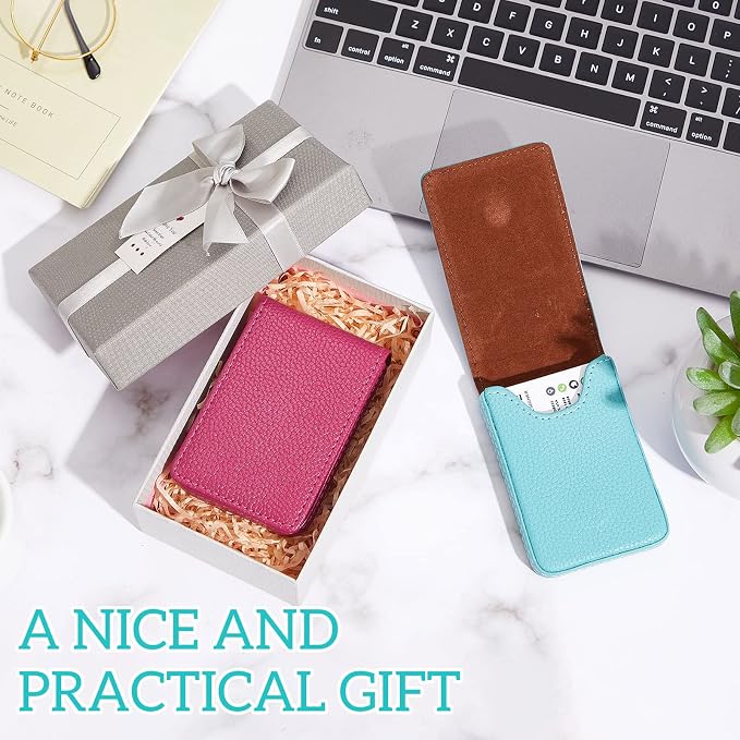 Outus 2 Pcs Business Card Holder, PU Leather Business Card Case Pocket Wallet with Magnetic Shut for Men Women(Pink and Green,Classic)