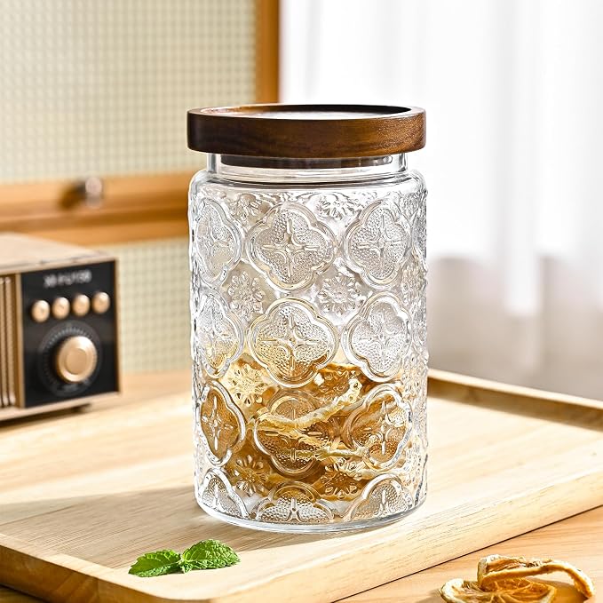 Adodeen 3-Pack 32oz Vintage Glass Jar With Lid, Glass Storage Containers, Airtight Kitchen Storage Containers For Sugar, Coffee, Tea, Spice, Flour, Candy Cookie, Pasta, Cereal