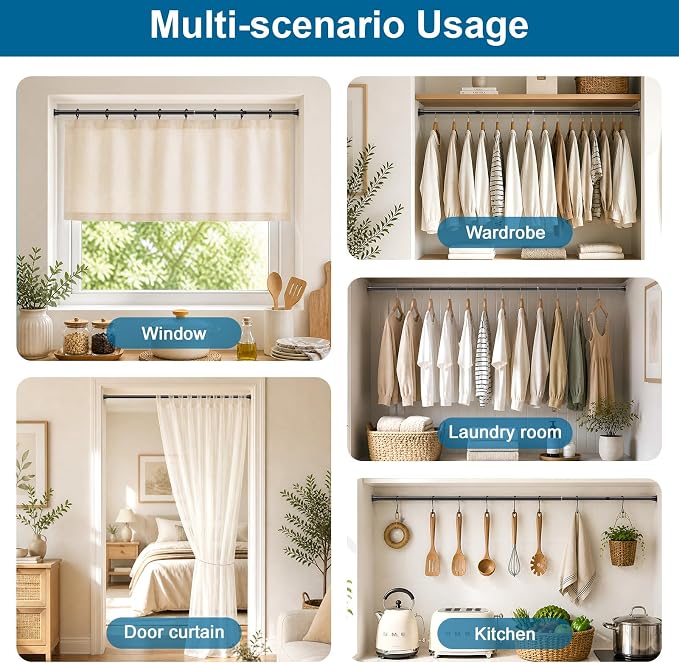 1Pcs Spring Tension Curtain Rod 24-46 Inches, Black Shower Rod | No Drilling Installation,11 lbs Max Load,7/8inch Spring Rod Diameter, Adjustable for Doorway, Closet, Kitchen,Bathroom