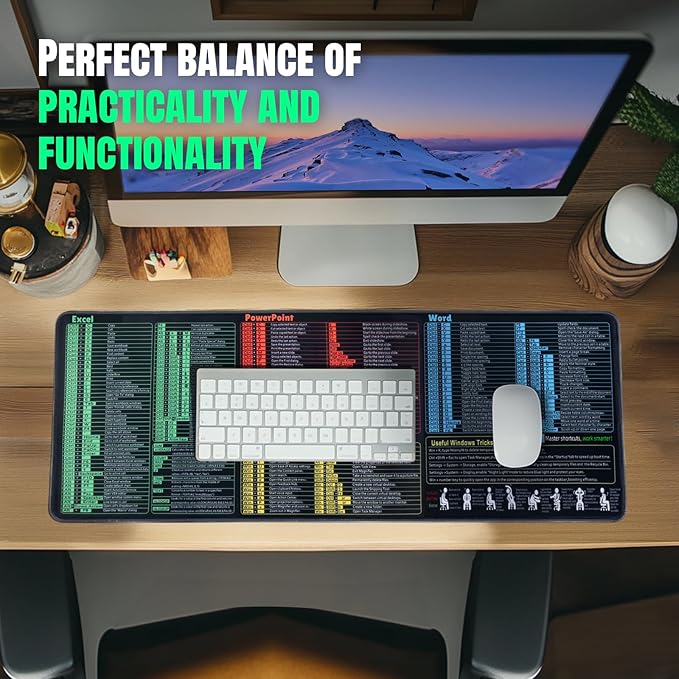 Windows, Word, Excel & PowerPoint Cheat Sheet Desk Pad, Large Mouse Pad, Keyboard Shortcut Desk Mat, Large Matt Desktop for Office Supplies(Win+Office)