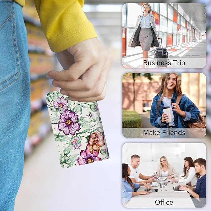 Business Card Holder，PU Leather Business Card Case Color Printing Pattern Card Holder Wallet，Pockets Magnetic Credit Card Holders for Men and Women - Colorful Daisy