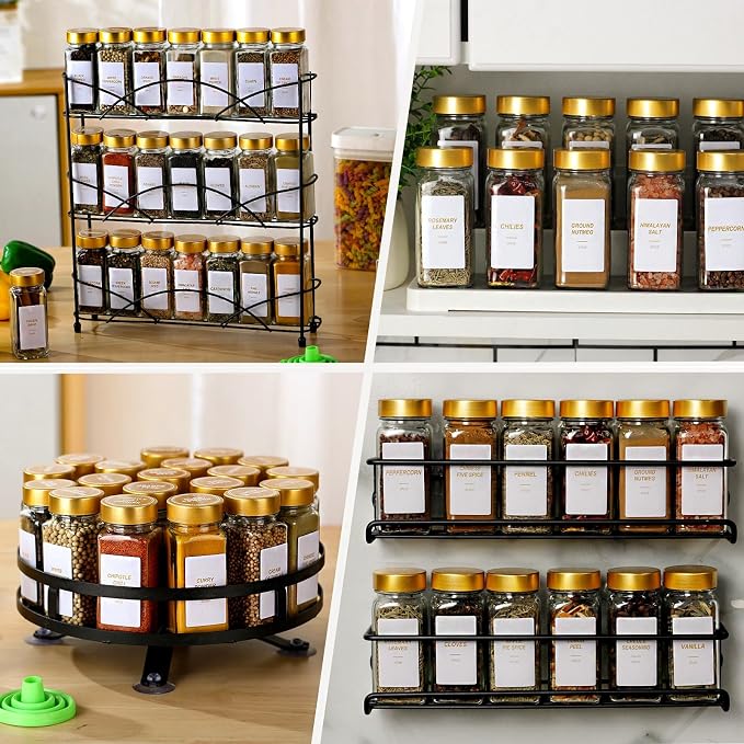 Glass Spice Jars with Label, 36 Pcs Spice Jars with Shaker Lids-4 oz Gold Spice Seasoning Jars Bottles Containers Set for Spice Rack (36)